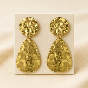 Boho Chic Statement Hammered Earrings 18K Gold Plated Stainless Steel